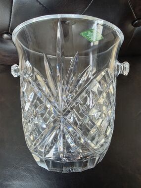 SHAN Clear Cut Crystal Ice Bucket with Starburst & Diamond Pattern